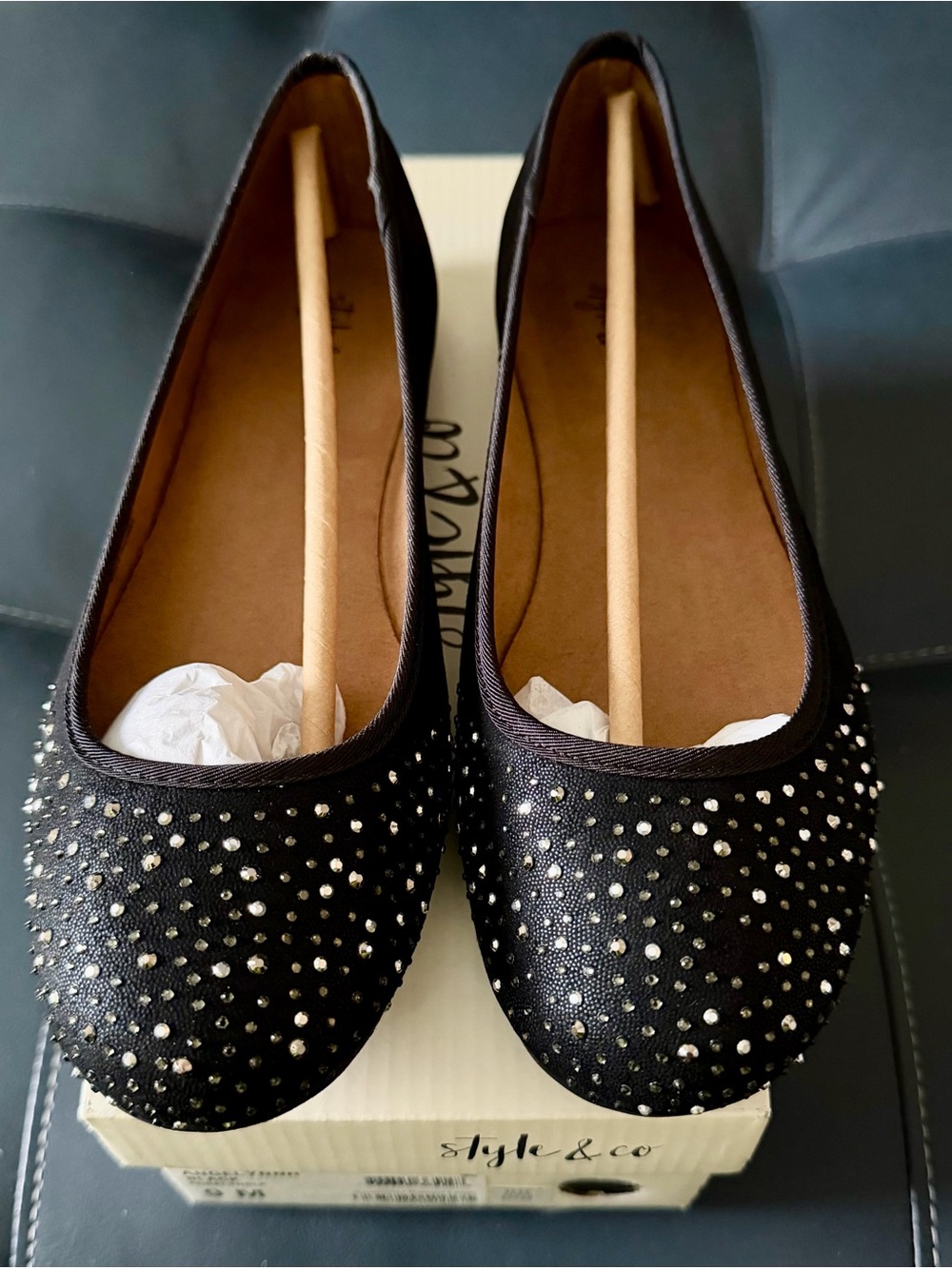 Style & Co. Black Rhinestone Ballet Flats